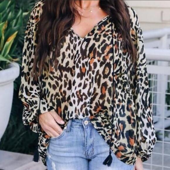 Vici tassel sisters leopard print blouse - Picture 1 of 8